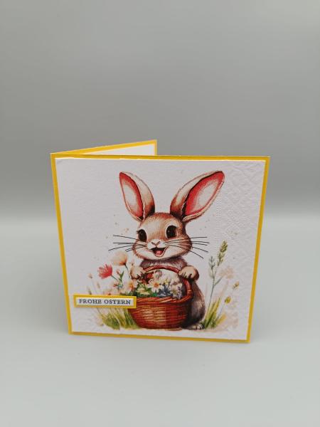 Frohe Ostern Grußkarte — Häschen mit gelbem Rahmen